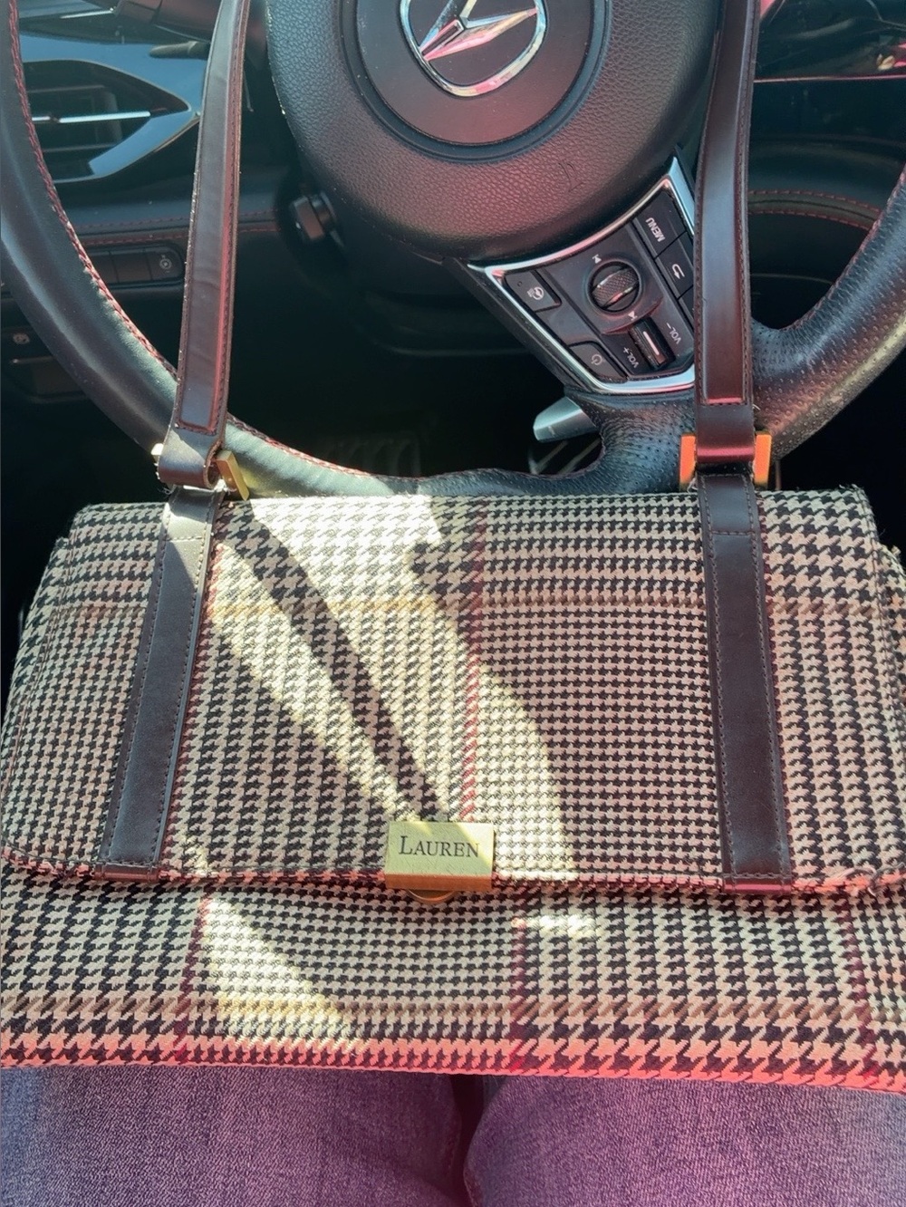 Ralph Lauren Houndstooth Messenger Bag in Black & Cream